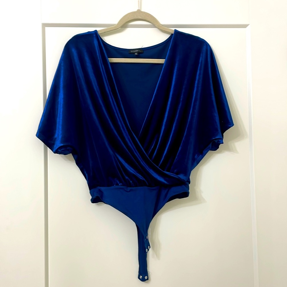 Blue velour blouse bodysuit